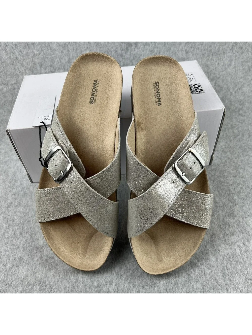 Sonoma Sandals Womens Size 10 Genuine upper leather Sliver Crisscross Strap